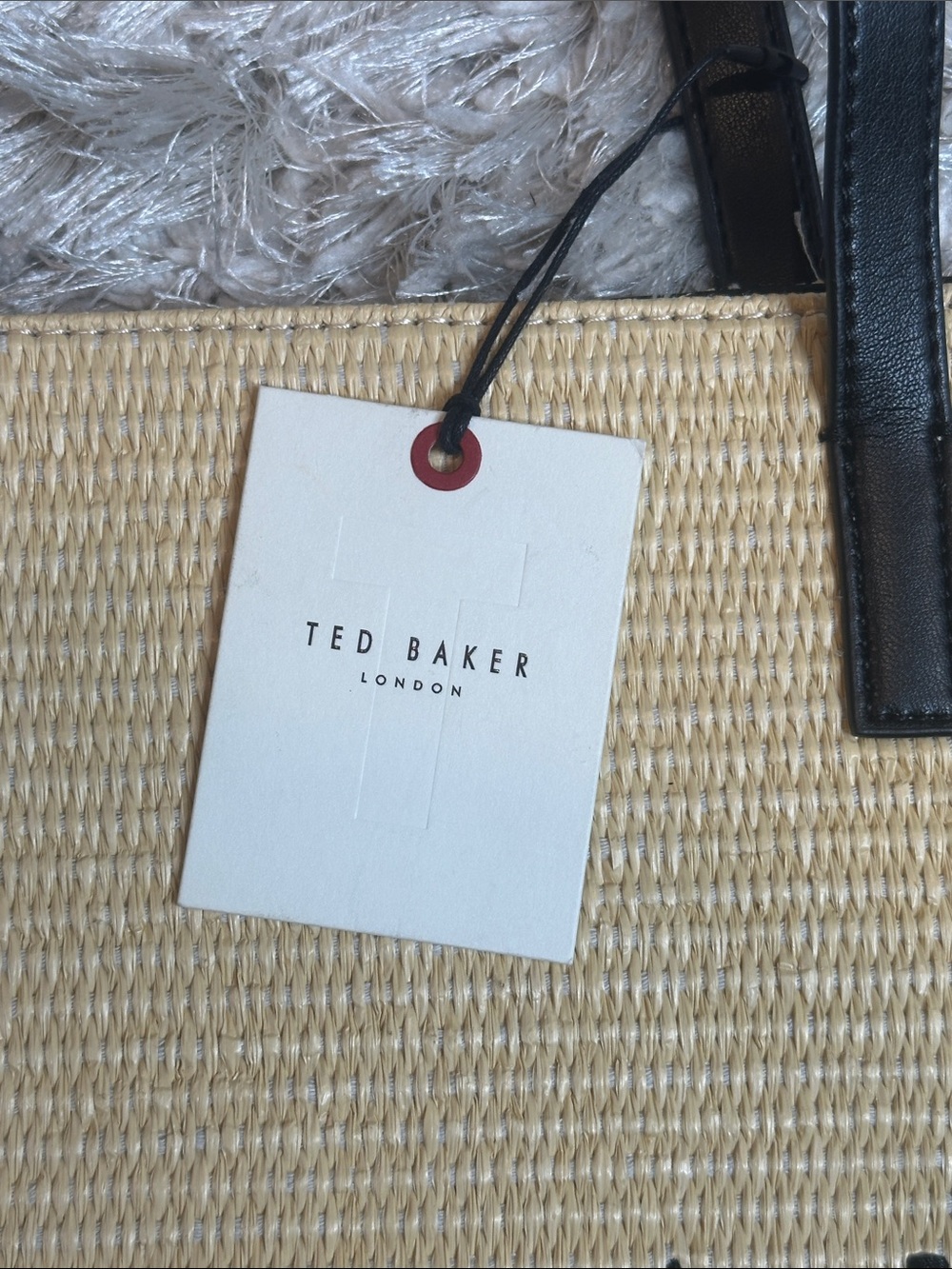 🆕NWT Ted Baker Natural Straw Tote with Black Trim and Handles - Picture 4 of 16